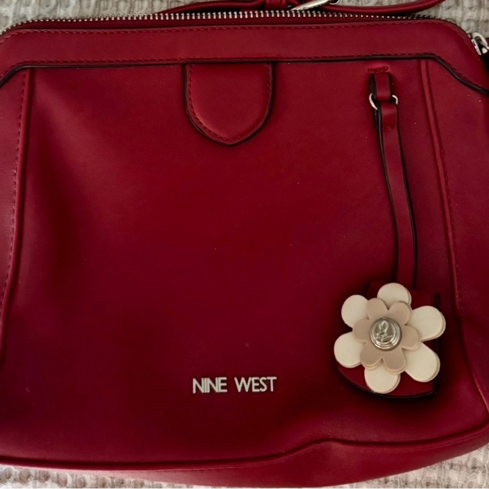 Nine West Red Crossbody Bag with Floral Charm